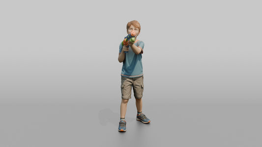 Son Holding A Water Gun Pointed Slightly Upward - 3D character model