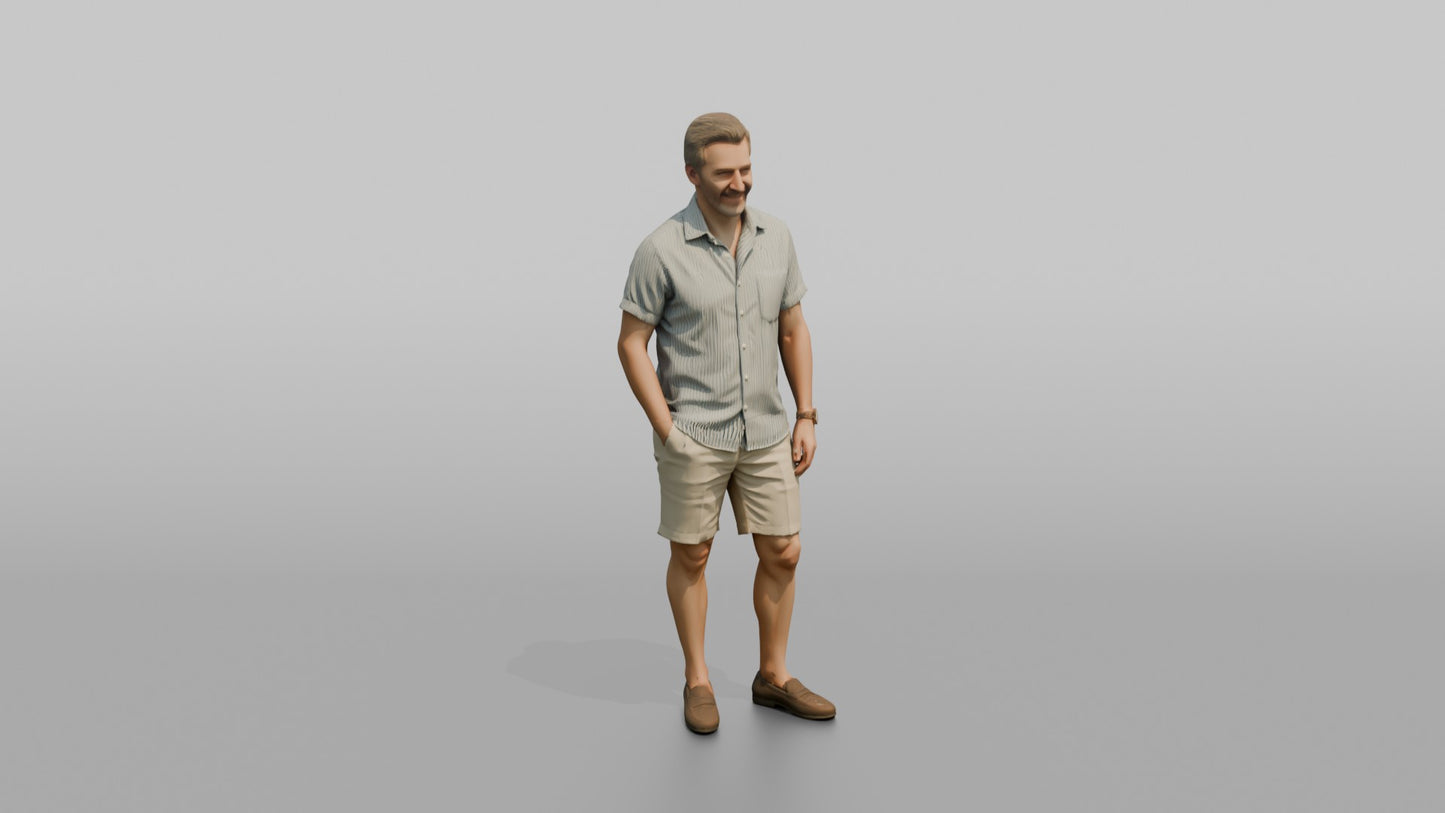 British Man Standing in a Striped Linen Shirt