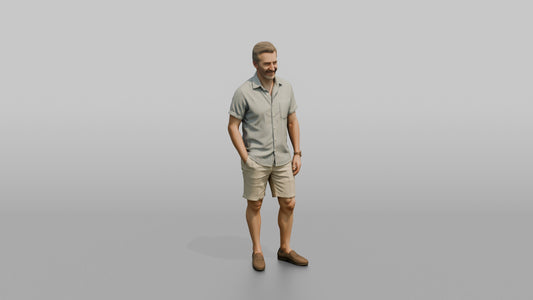 British Man Standing in a Striped Linen Shirt - 3D character model, view 1