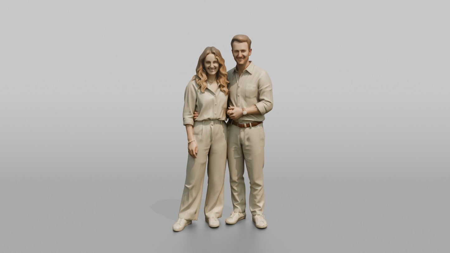 Young Couple Standing Together in Linen Summer Outfits