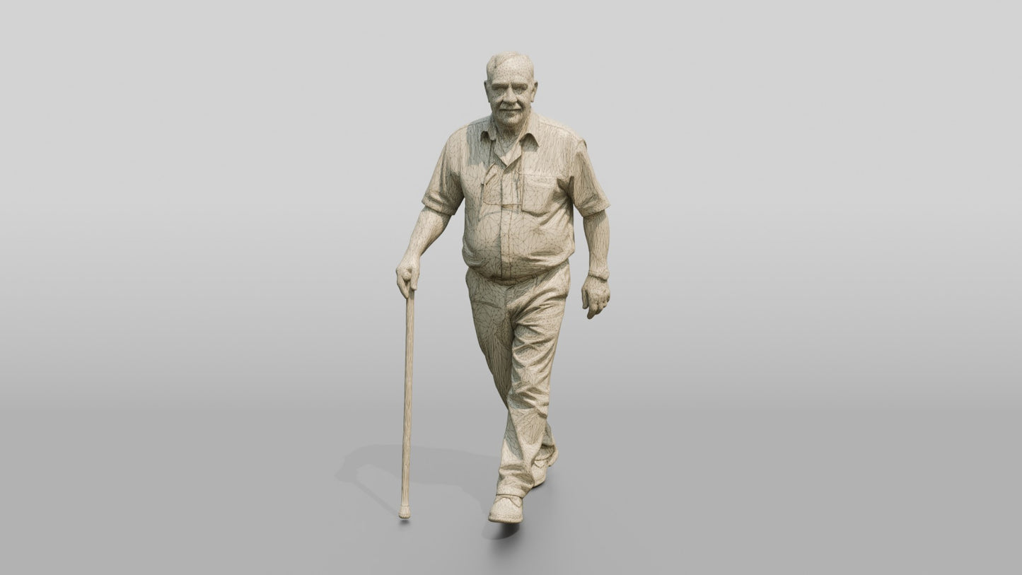 Elderly Stocky Portuguese Man Holding a Walking Stick