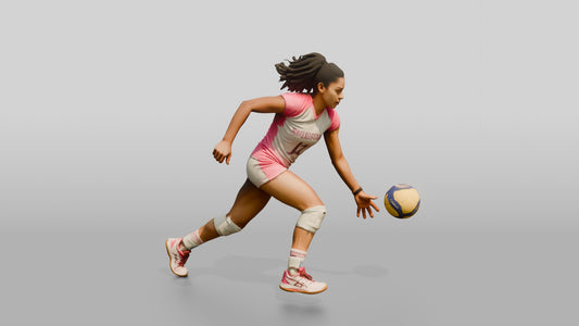 Latina Female Volleyball Player in White and Pink Uniform - 3D character model, view 1