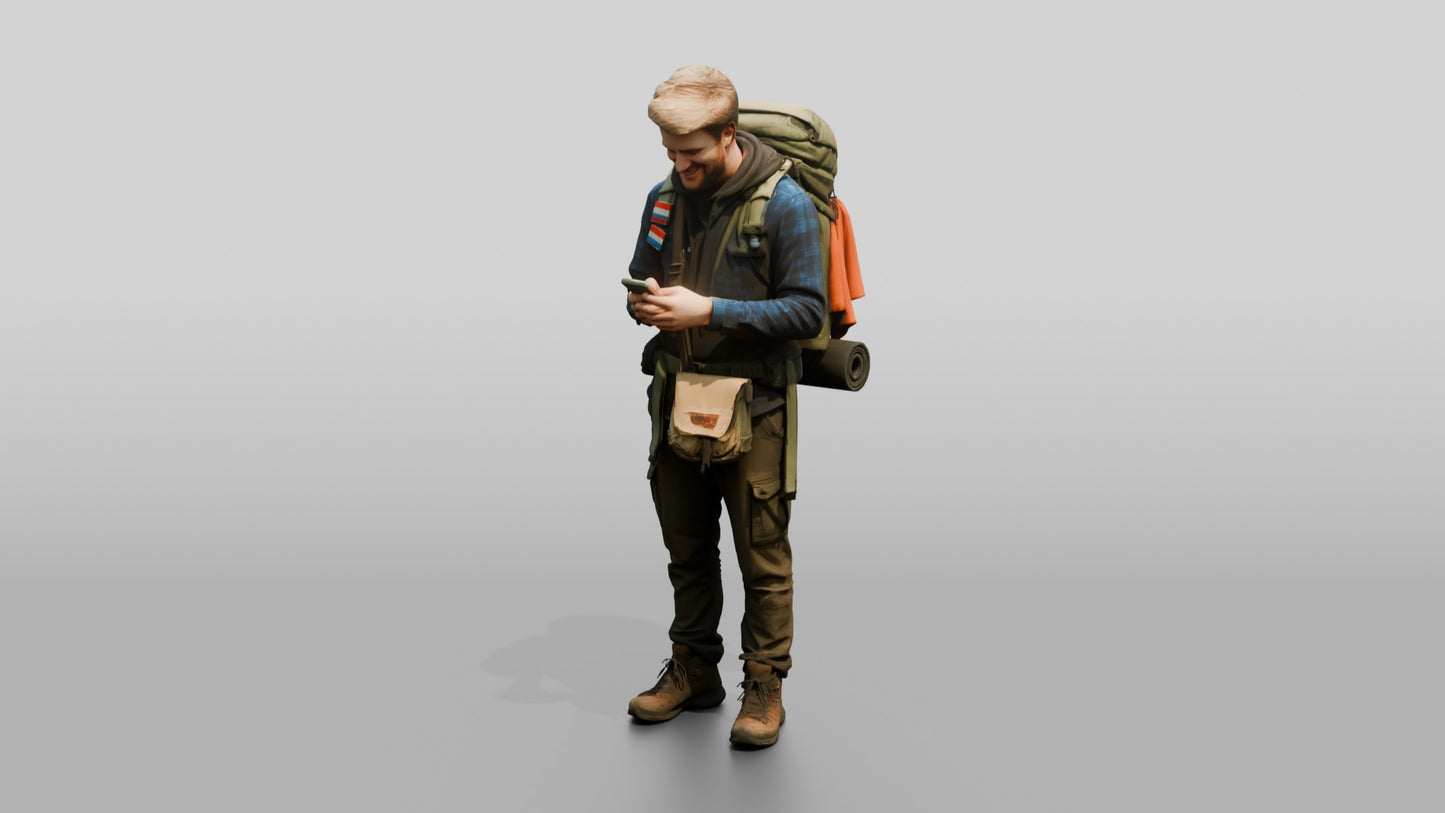 Weary Backpacker Checking Phone Map