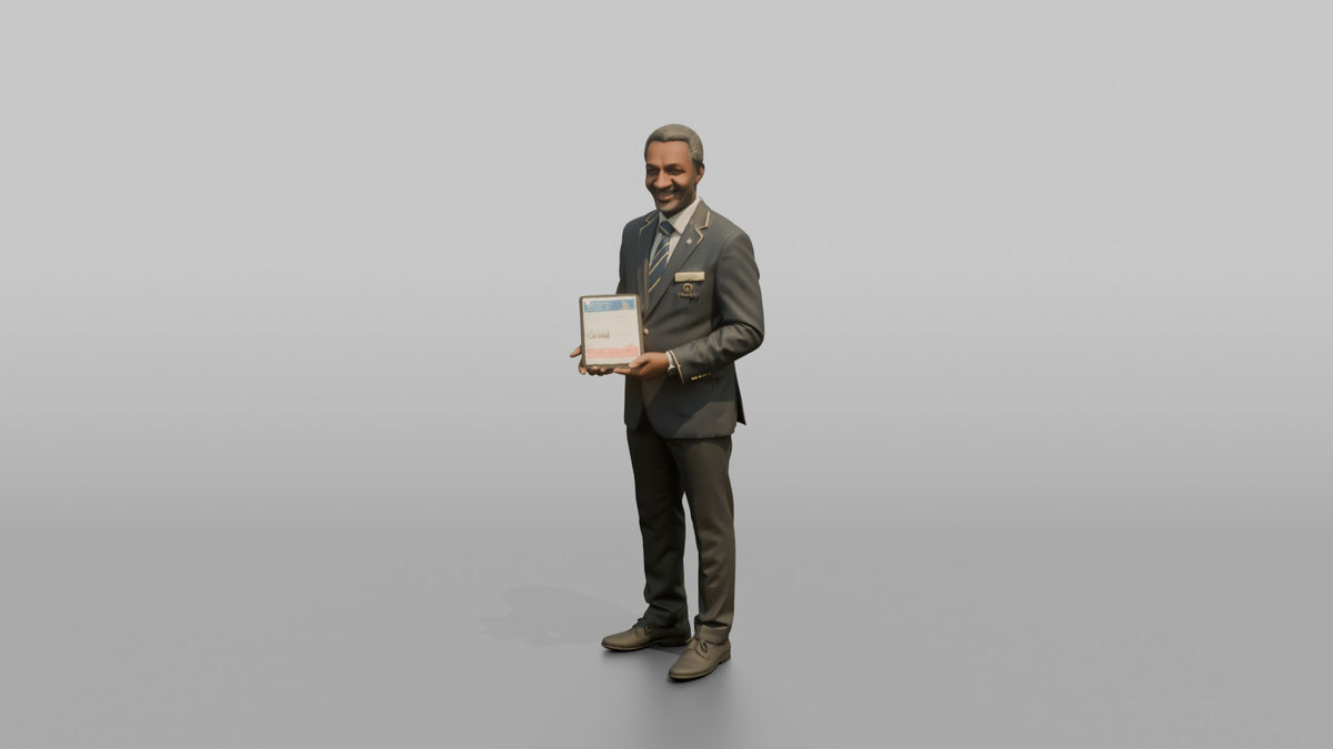 Concierge Woman Holding A Tablet With A City Guide Open - 3D character model, view 4