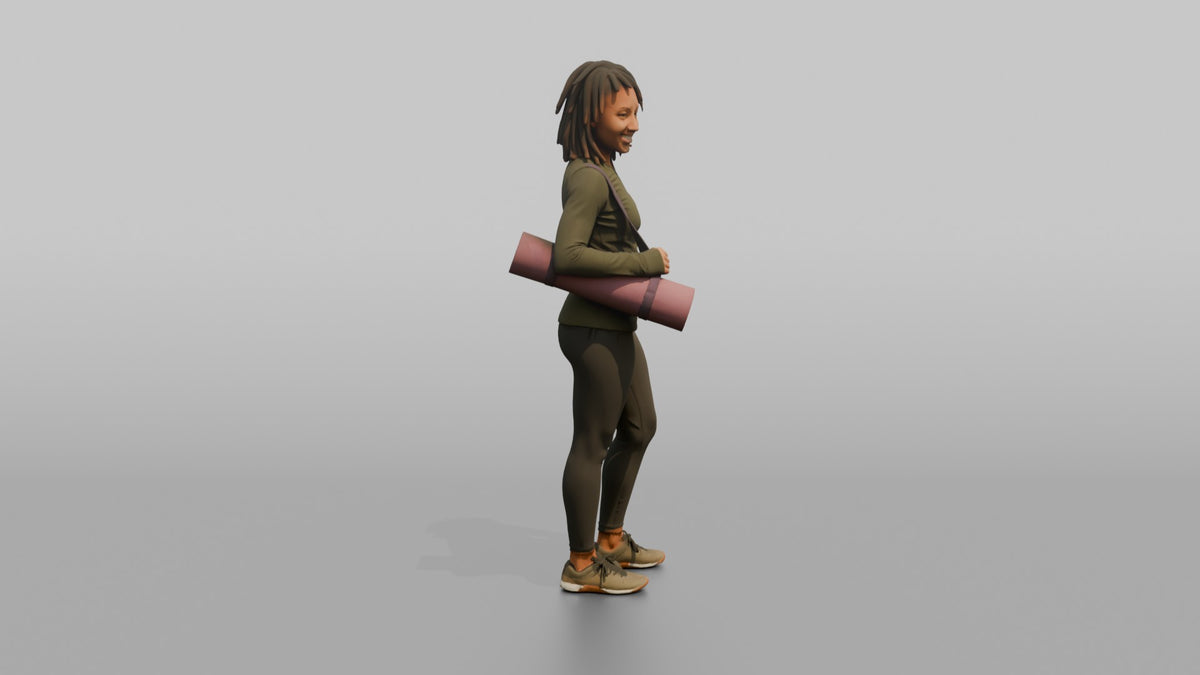 Mother Carrying A Yoga Mat Rolled Under One Arm - 3D character model, view 2