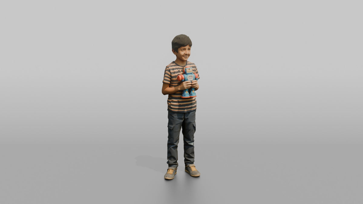Son Holding A Toy Robot With Both Hands - 3D character model