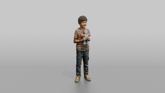 Son Holding A Toy Robot With Both Hands - 3D character model