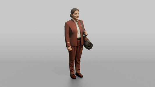 Bellhop Woman Carrying A Rolled Travel Bag Over One Shoulder - 3D character model