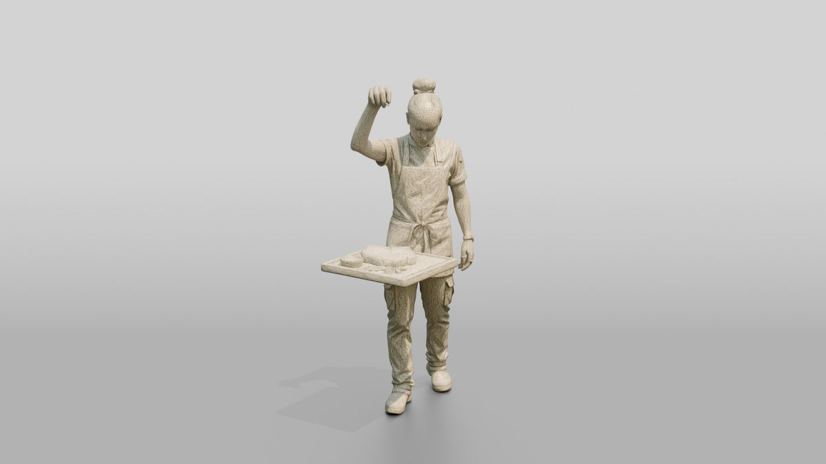 Cook Sprinkling Sea Salt on Steak - wireframe topology preview