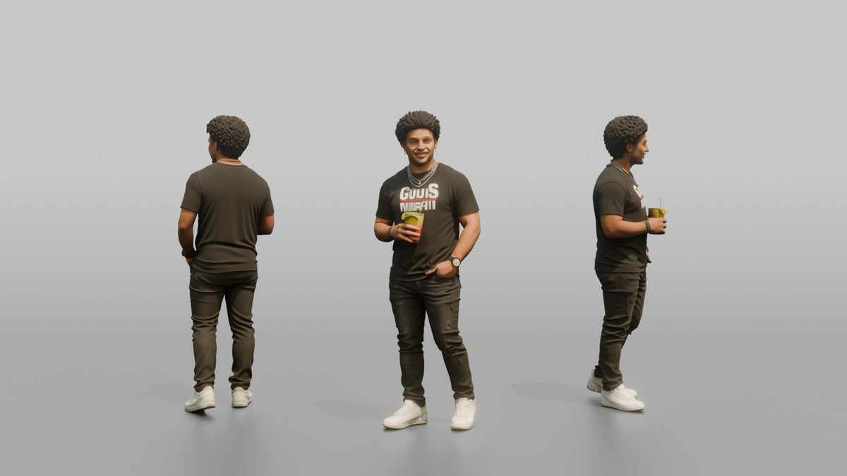 Patron Man Striking A Pose With A Colorful Drink In Hand, Urban Streetwear - 3D character model, view 1