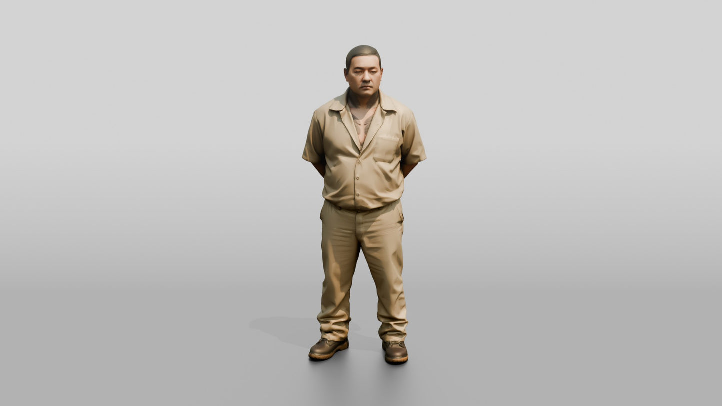 East Asian Male Prisoner in a Khaki Uniform