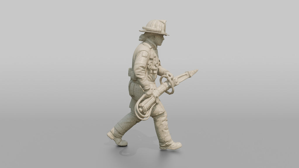 Firefighter Man Carrying a Heavy Rescue Ram Tool