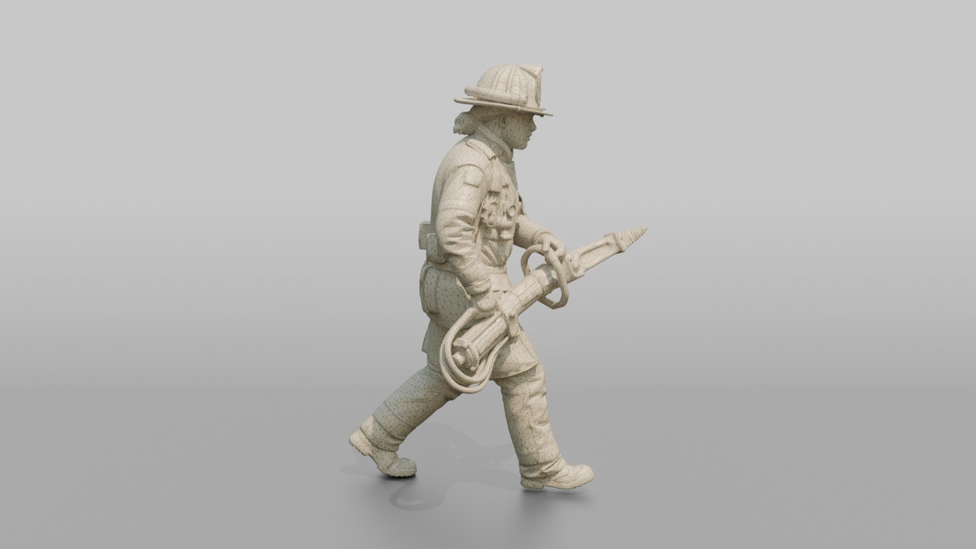 Firefighter Man Carrying a Heavy Rescue Ram Tool