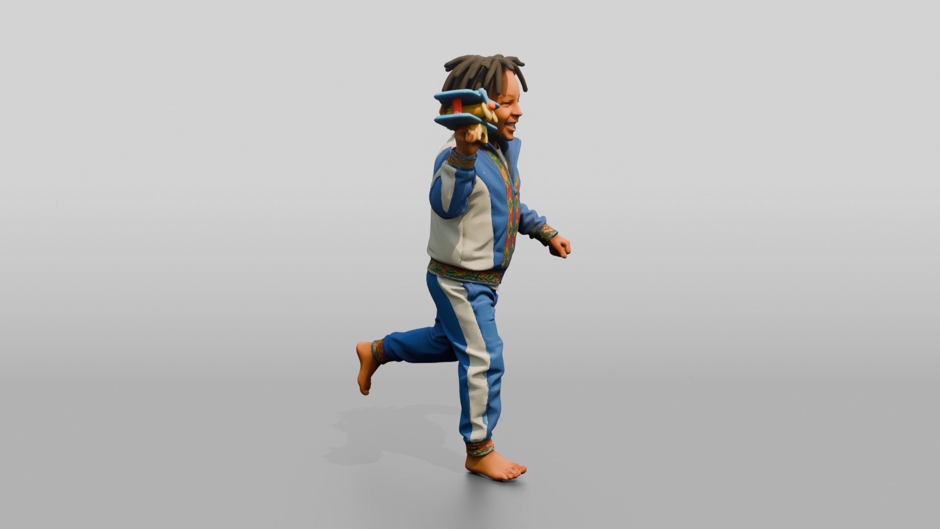 African Boy Running with a Toy Airplane