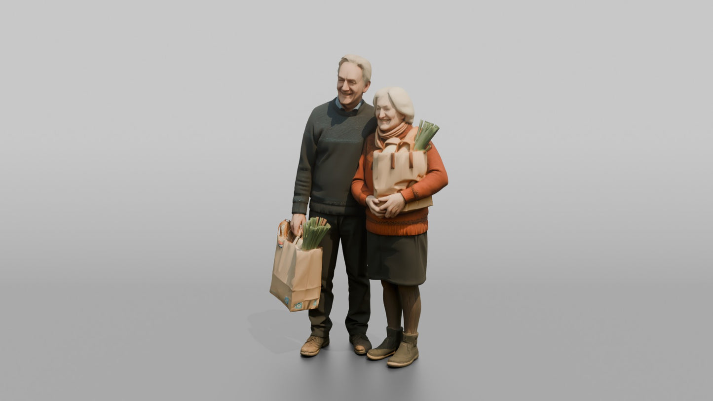 Elderly Couple Standing Together with Grocery Bags