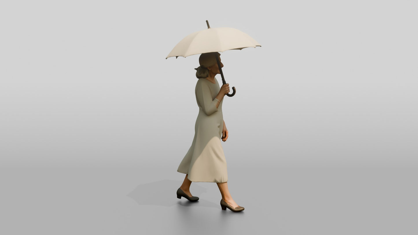 Elderly Slender Greek Woman Holding a Parasol