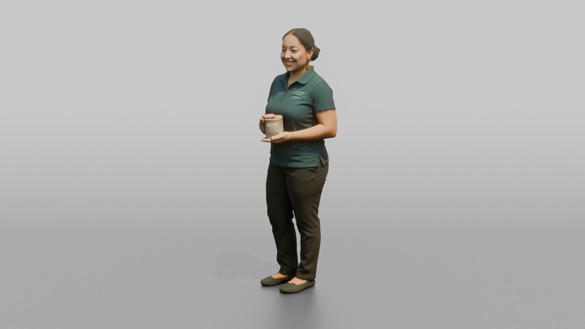 Spa Receptionist Woman Holding A Scented Candle - 3D character model, view 4