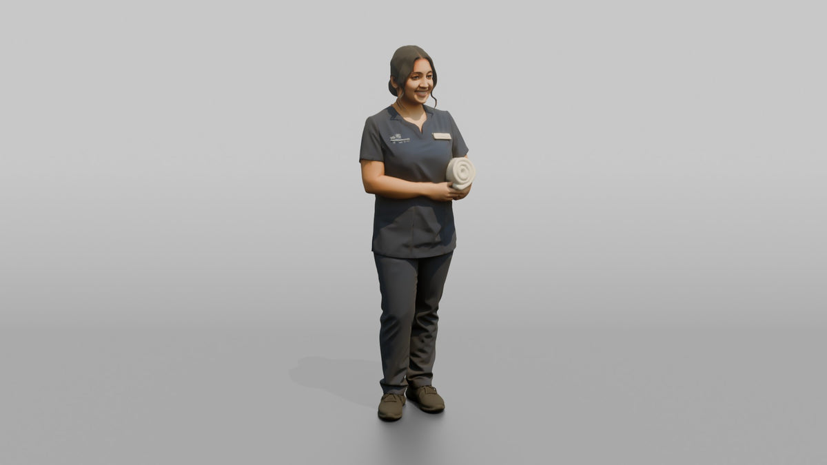 Esthetician Woman Holding A Rolled Hand Towel - 3D character model