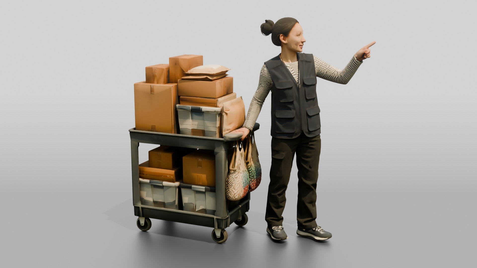 Woman with Parcel Hand Truck