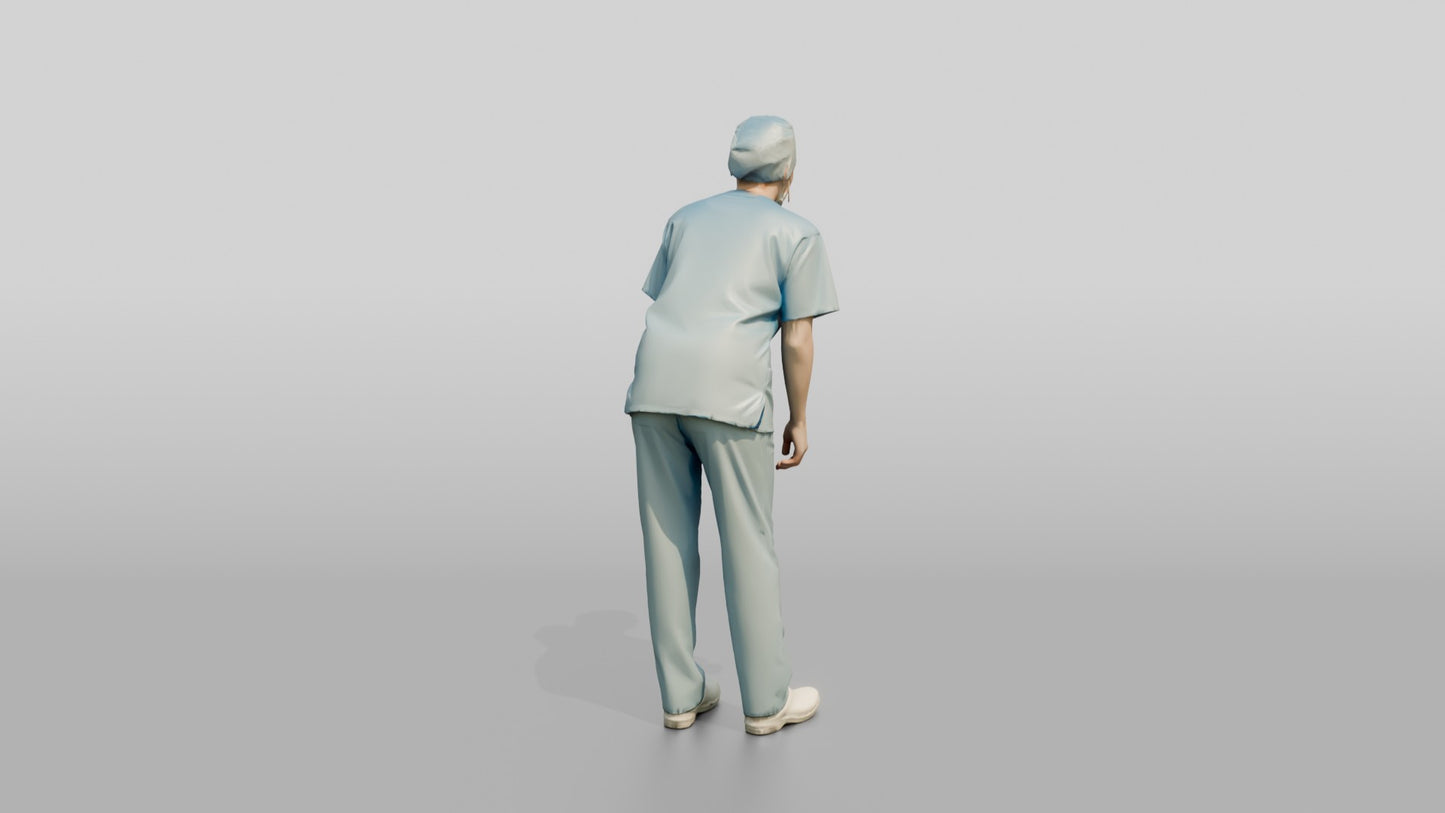 Young White Woman Doctor Bending Forward