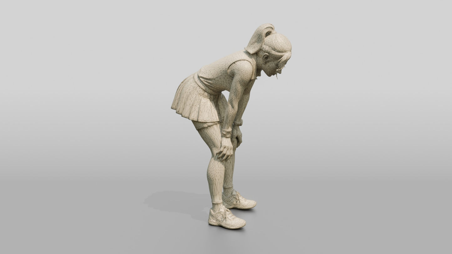 Exhausted Female Tennis Player Catching Her Breath