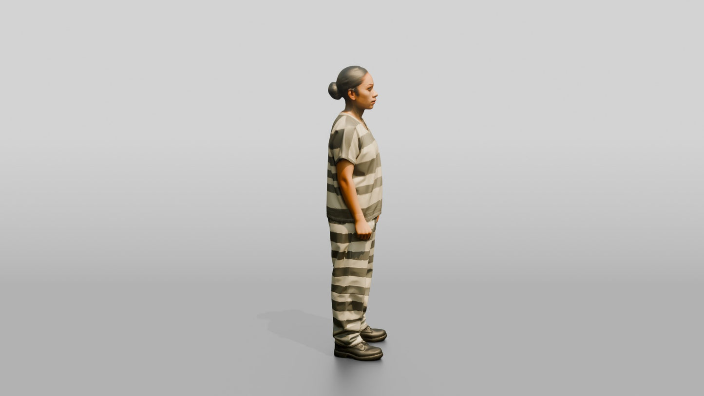 Latina Female Prisoner in a Grey-white Striped Uniform