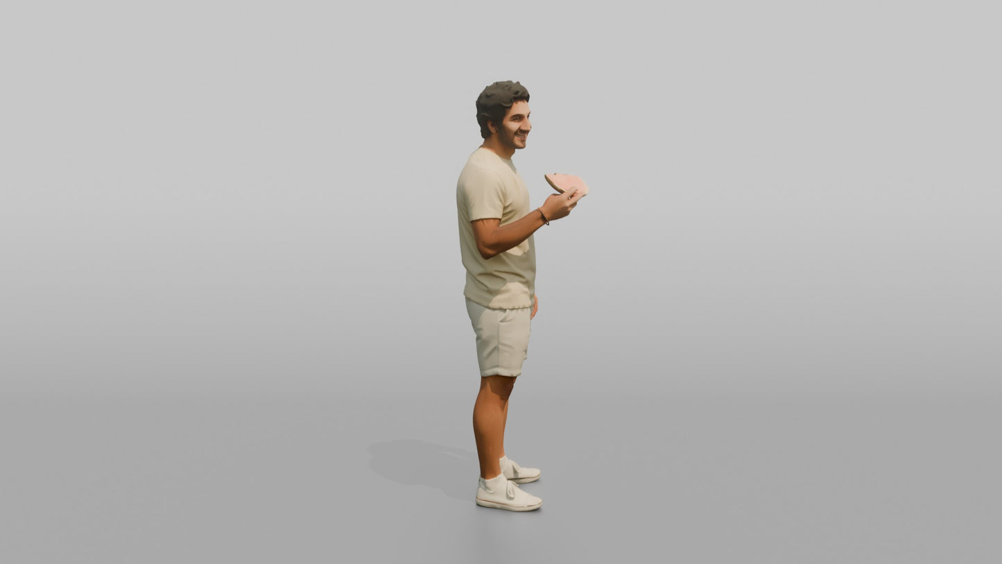 Vacationer Wearing Pastel Yellow Tee And White Shorts