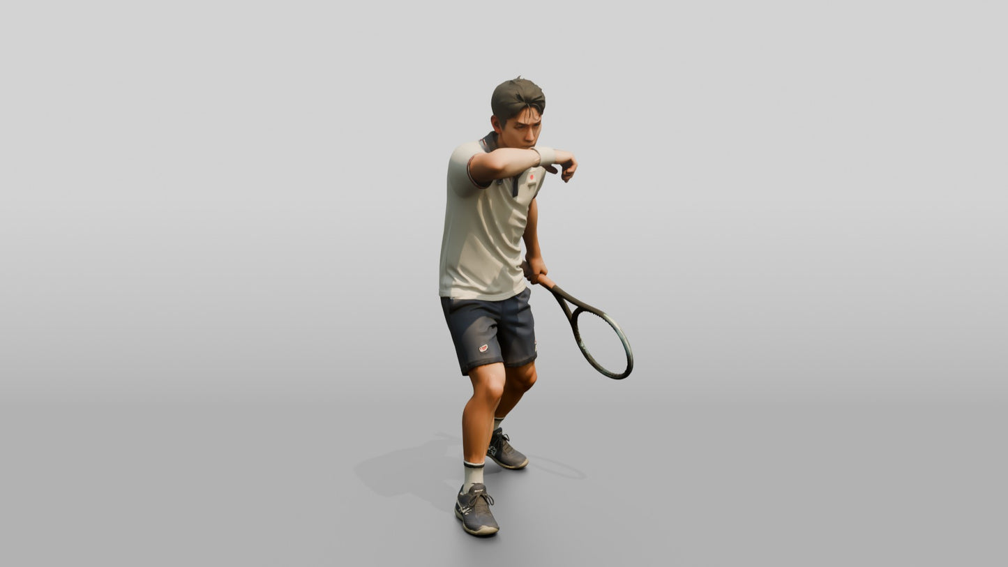 Male Tennis Player Wiping His Brow Mid-Rally
