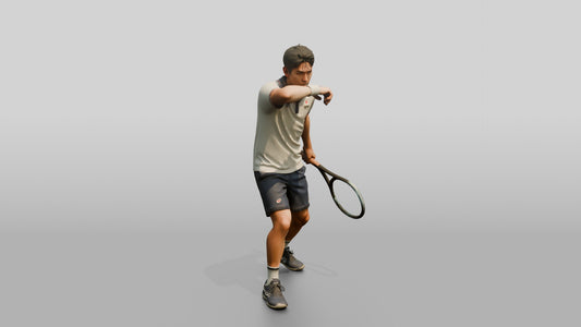 Male Tennis Player Wiping His Brow Mid-Rally - 3D character model, view 1