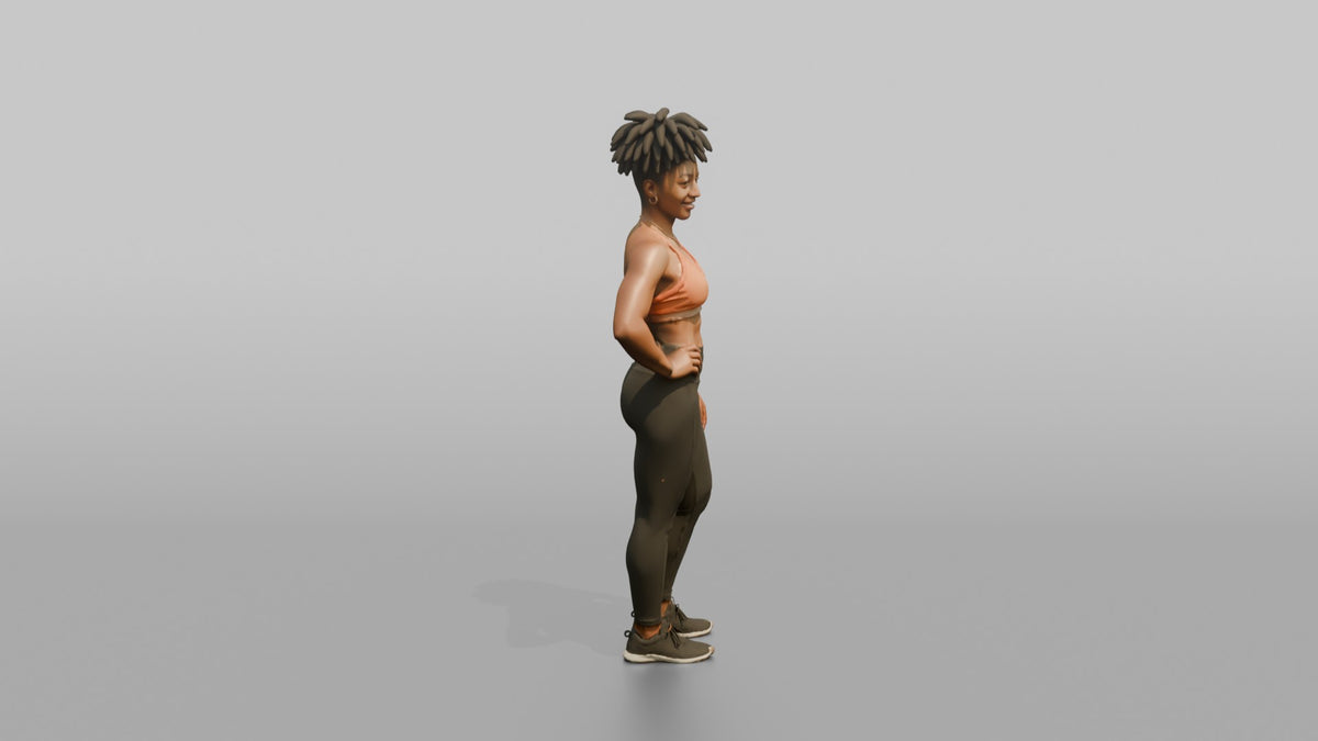 Physique Model Woman Flexing A Side Pose, One Hand On Hip - 3D character model, view 5