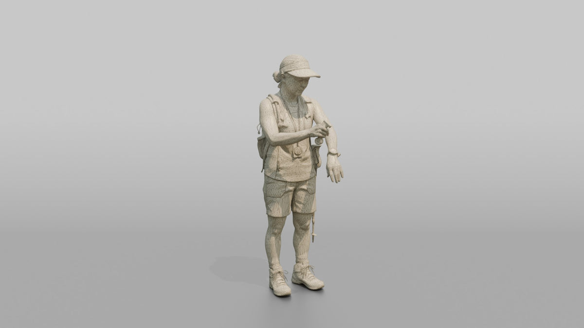 Hiker Applying Sunscreen to Her Arms - wireframe topology preview