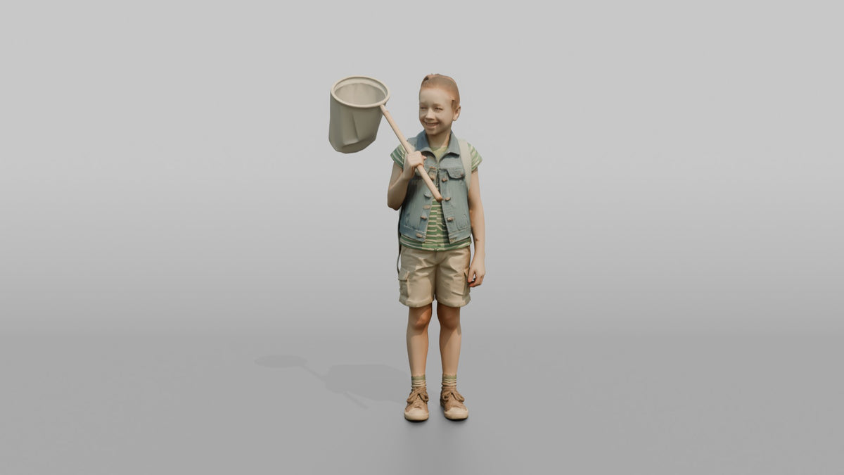 Daughter Carrying A Butterfly Net Over One Shoulder - 3D character model, view 4
