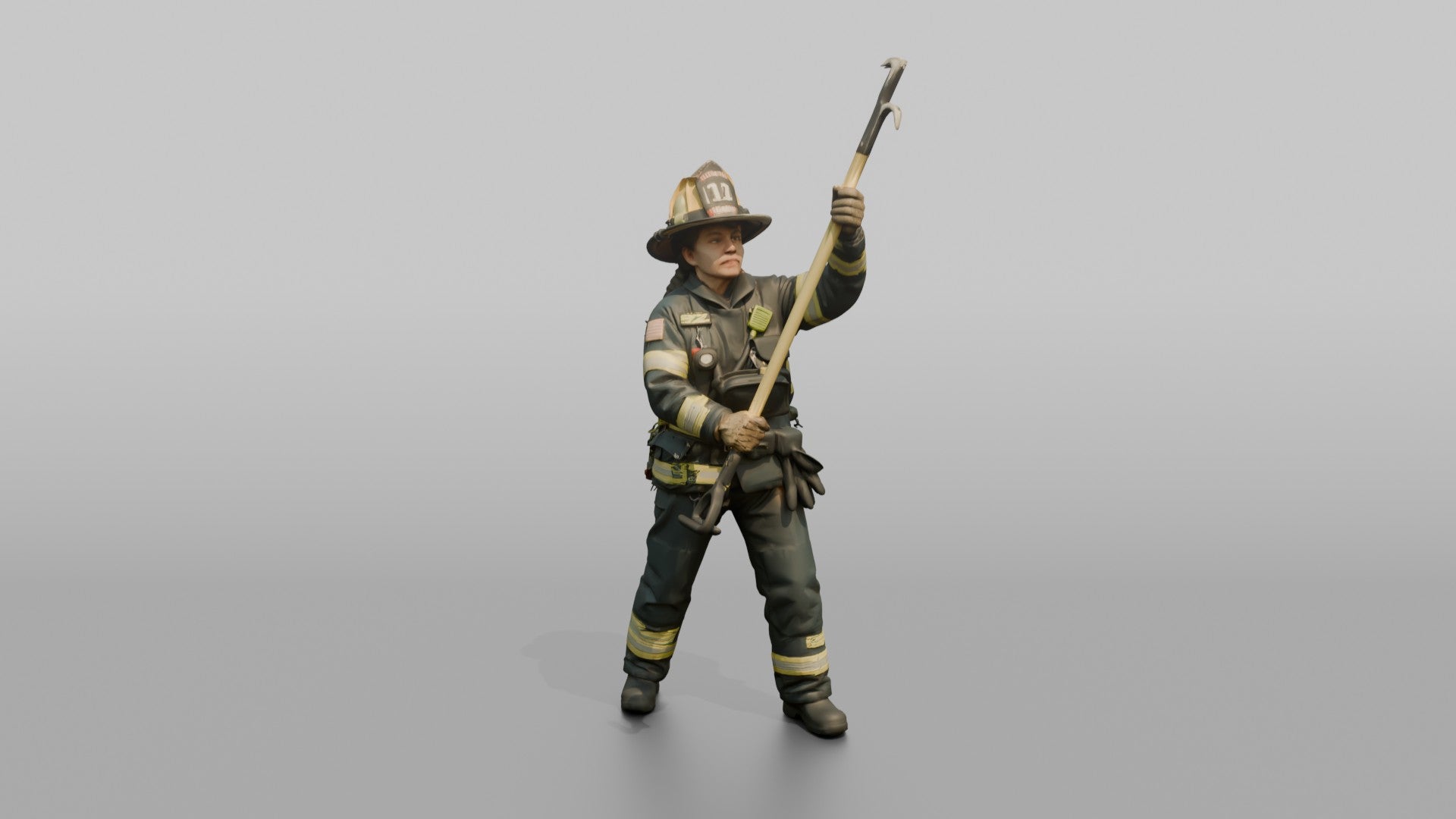 Firefighter Woman Lifting a Long Fiberglass Pike Pole