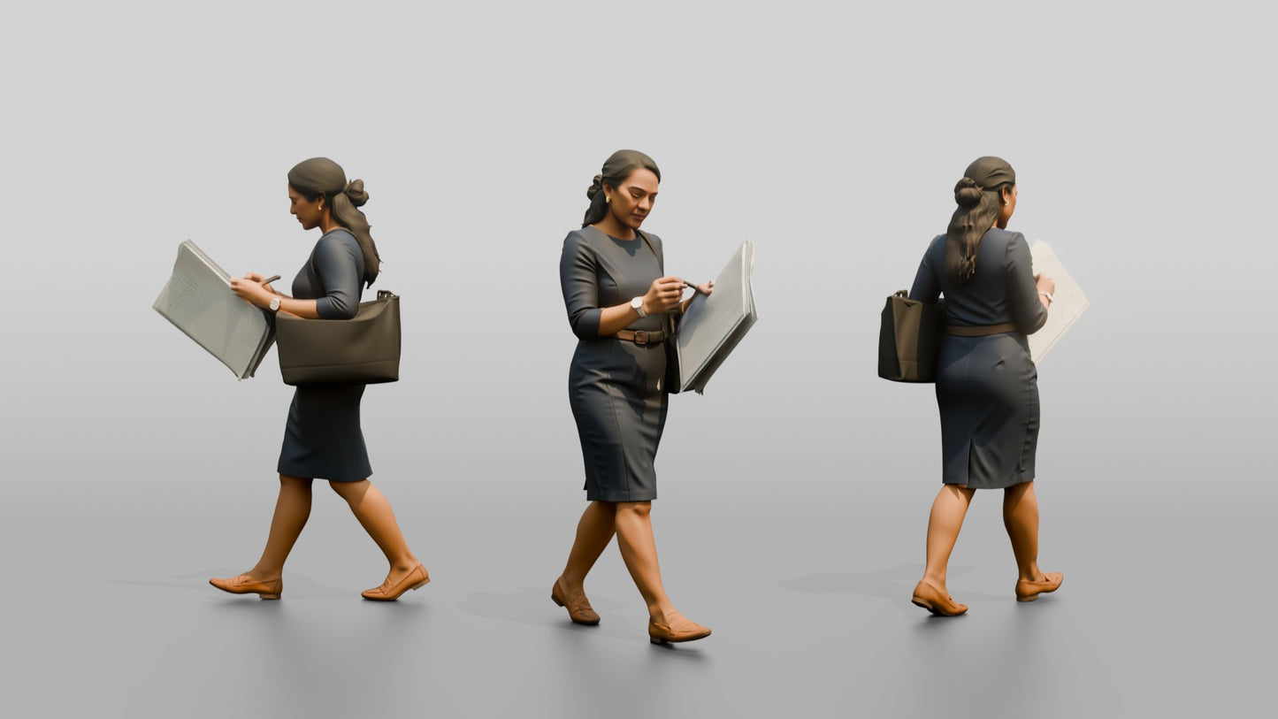 Businesswoman Walking with a Blueprint