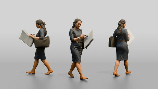Businesswoman Walking with a Blueprint