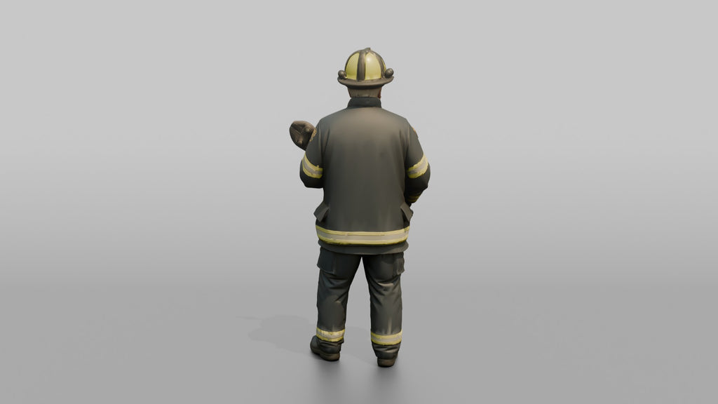 Firefighter Man Standing Ready While Holding a Heavy Bolt Cutter