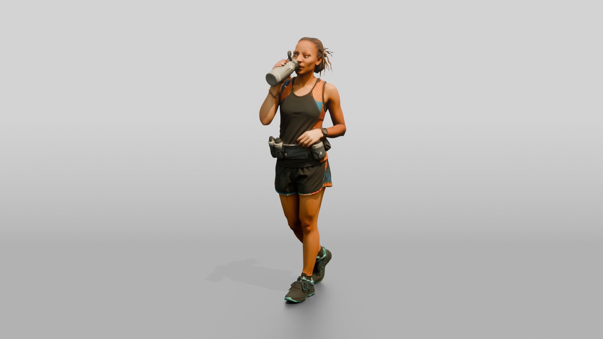 African Woman Runner Drinking Water