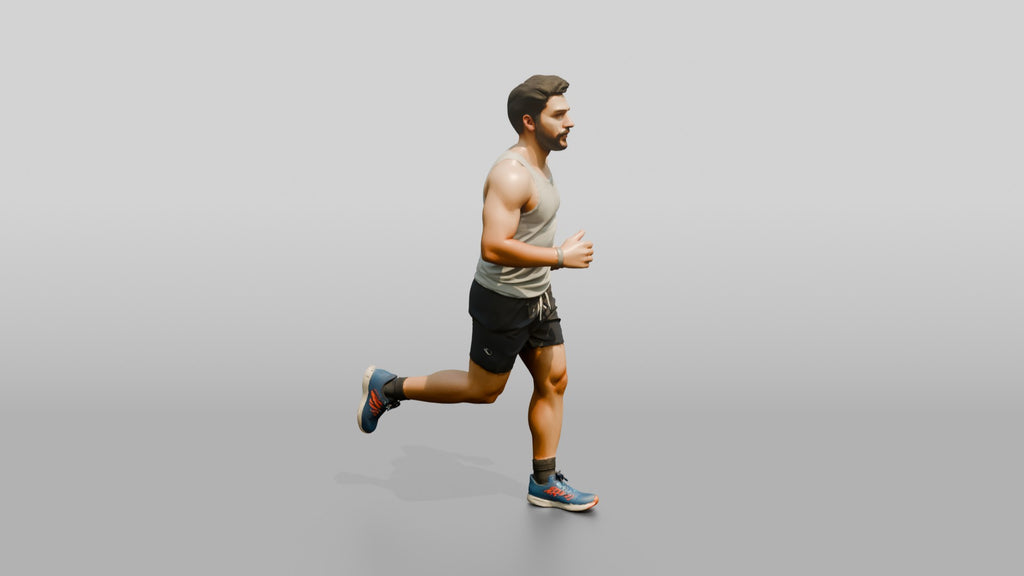 Stocky Young Lebanese Man Jogging on a Park Trail