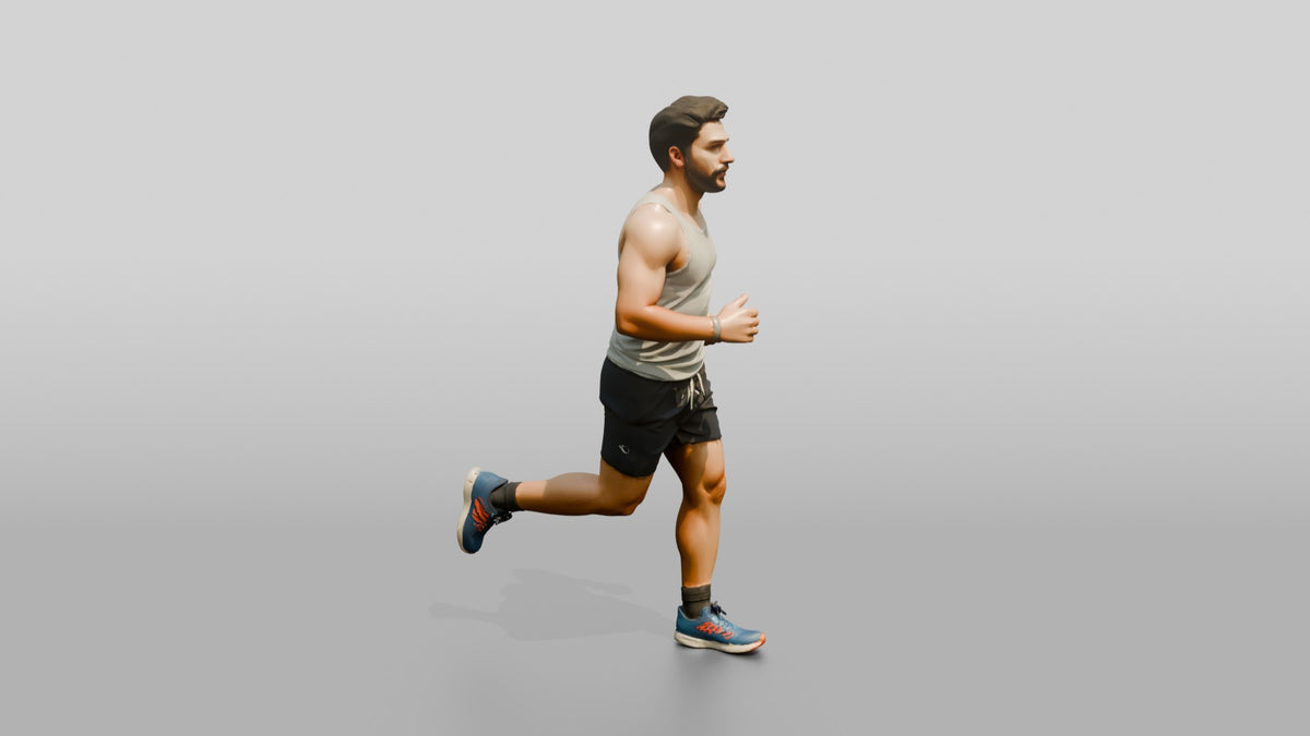 Stocky Young Lebanese Man Jogging on a Park Trail - 3D character model, view 2