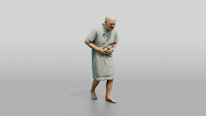 Elderly Man Patient Walking with Stomach Pain - 3D character model, view 1