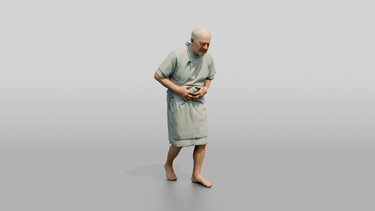 Elderly Man Patient Walking with Stomach Pain - 3D character model, view 1