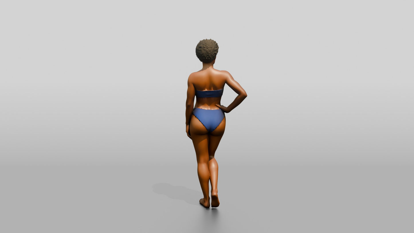 Black Woman in Blue Swimsuit with Hand on Hip