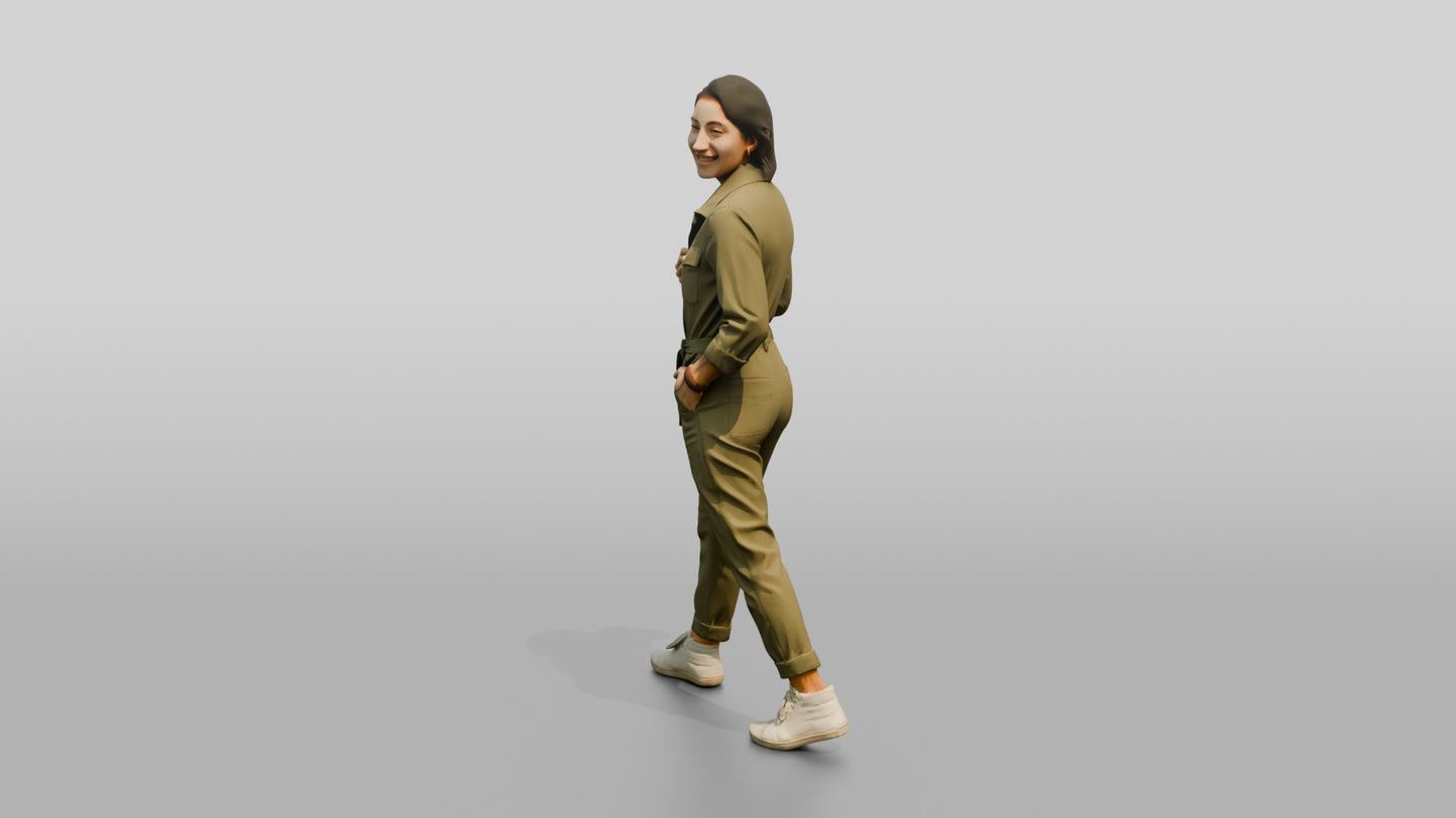 Woman Standing in an Olive Jumpsuit
