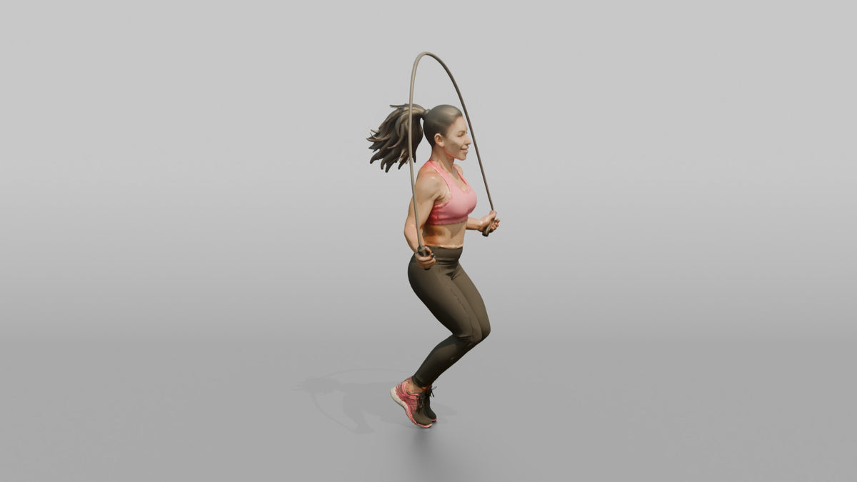 Cardio Athlete Woman Mid-jump With A Jump Rope - 3D character model, view 2