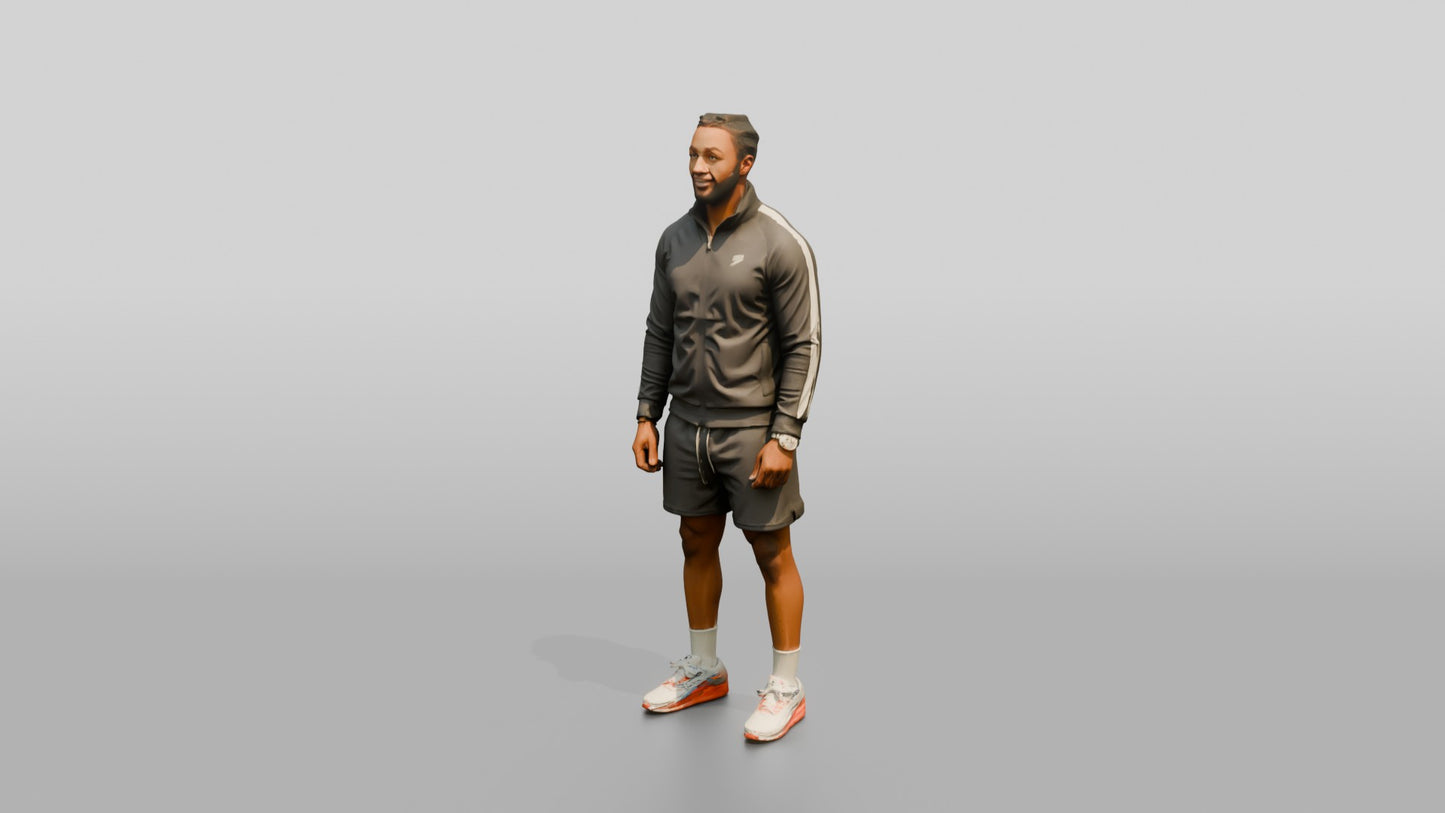 African-American Man in Track Jacket and Shorts