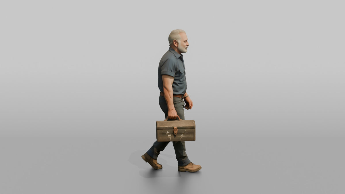 Grandfather Carrying A Toolbox By Its Handle - 3D character model, view 2