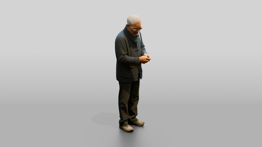 Elderly Chinese Man Walking with Shoulder Bag
