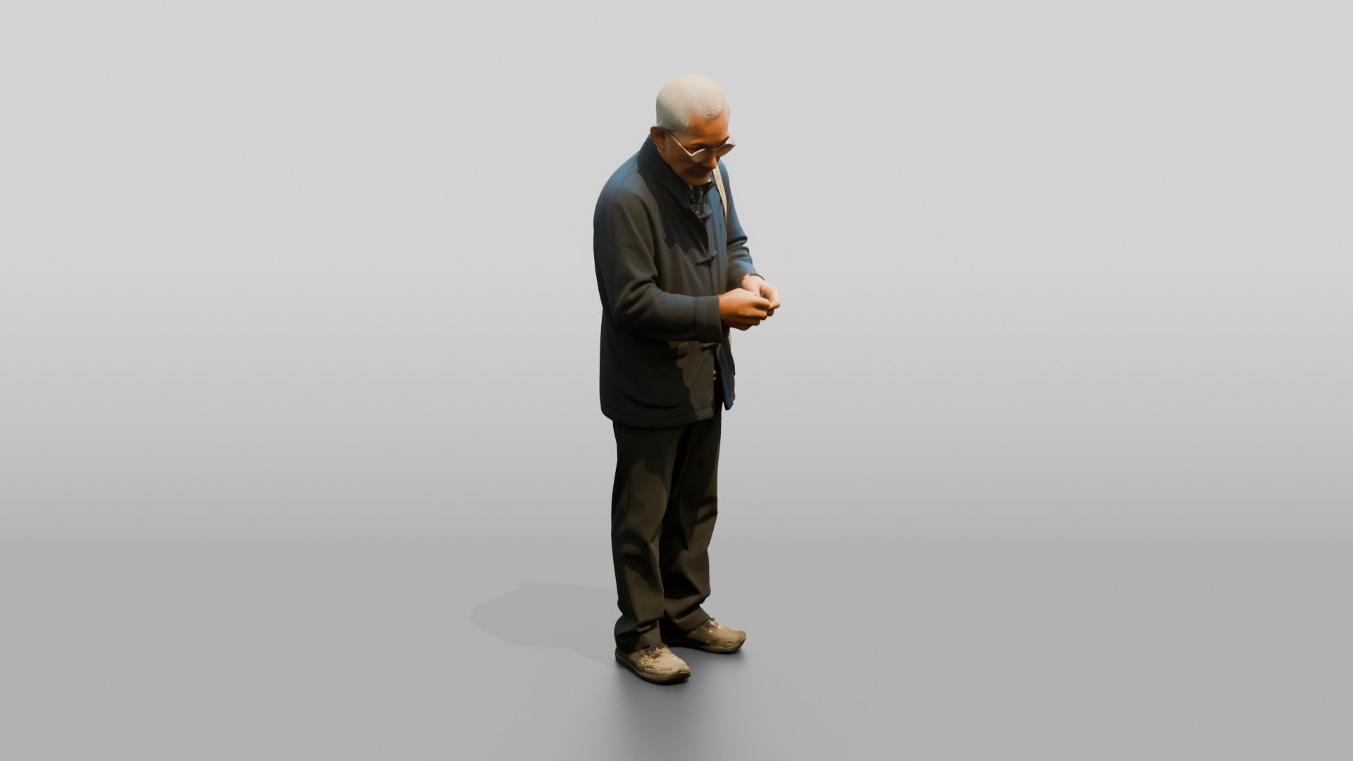 Elderly Chinese Man Walking with Shoulder Bag