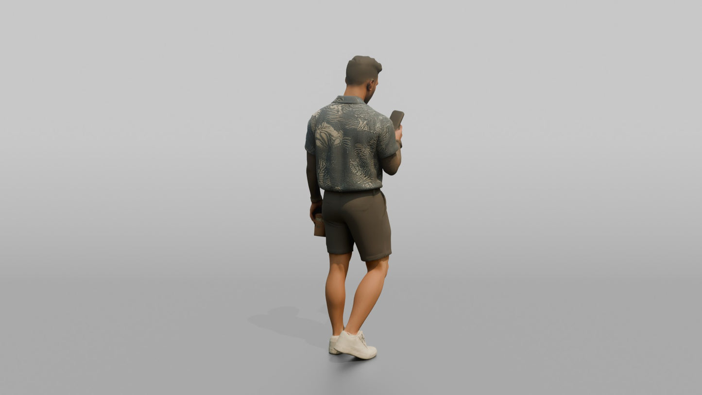 Vacationer Wearing Linen Hawaiian Shirt And Shorts