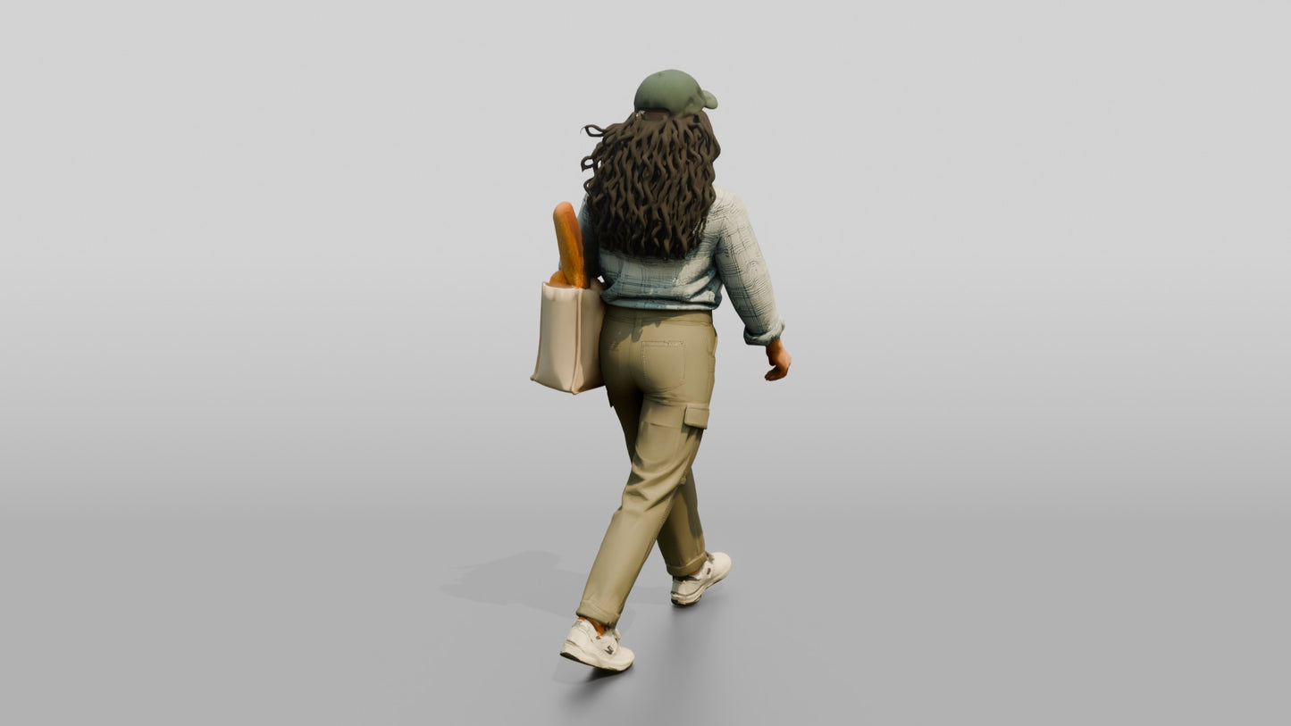 Latina Woman in Flannel Shirt with Tote Bag